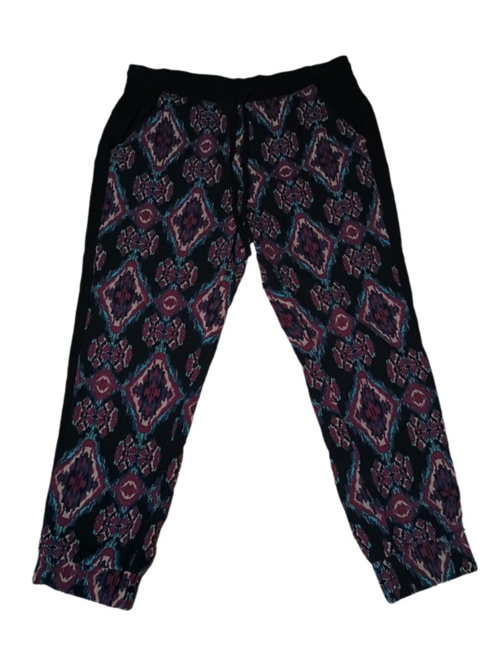 Mudd Black Joggers with Purple and Teal Geometric Print
